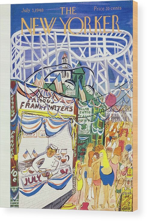 Illustration Wood Print featuring the drawing New Yorker July 03 1948 by Ludwig Bemelmans