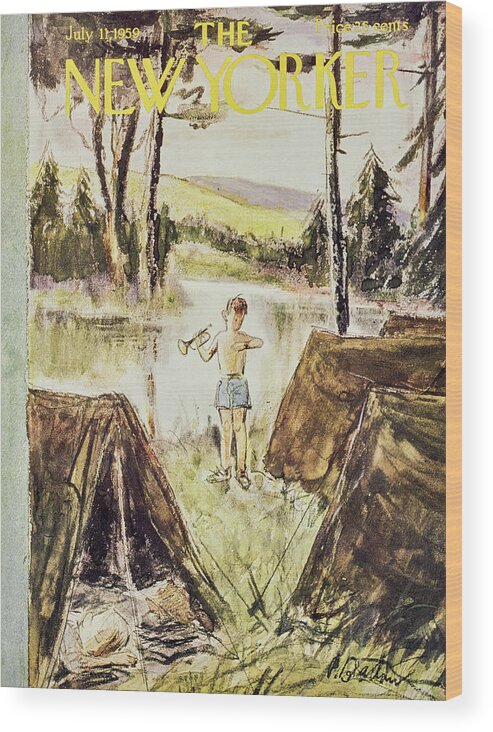 Boy Wood Print featuring the painting New Yorker July 11 1959 by Perry Barlow