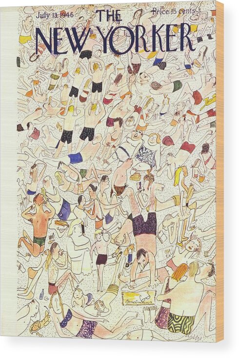 Illustration Wood Print featuring the drawing New Yorker July 13 1946 by Ludwig Bemelmans