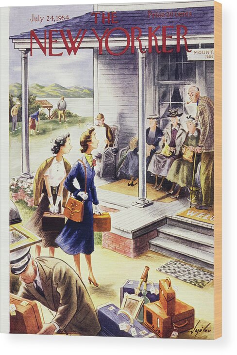 Young Women Wood Print featuring the painting New Yorker July 24 1954 by Constantin Alajalov