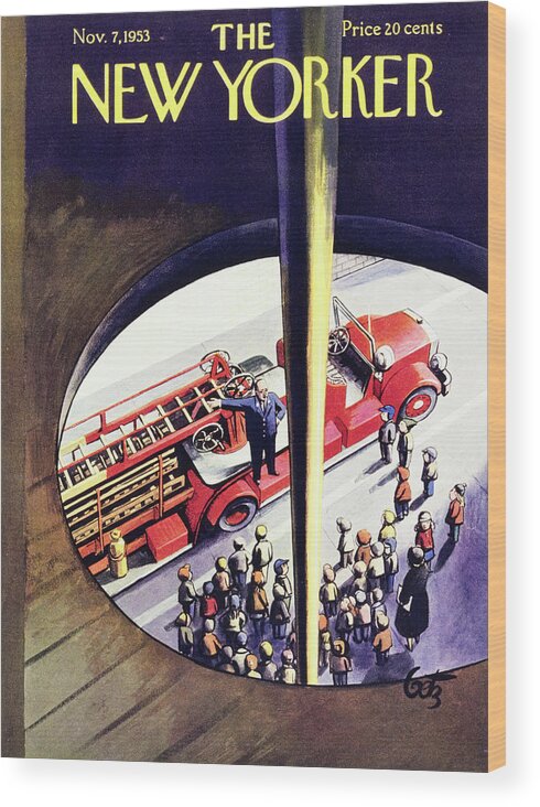 Firehouse Wood Print featuring the painting New Yorker November 7 1953 by Artur Getz