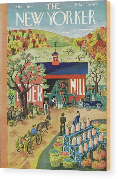 Cider Mill Wood Print featuring the painting New Yorker October 4 1941 by Ilonka Karasz