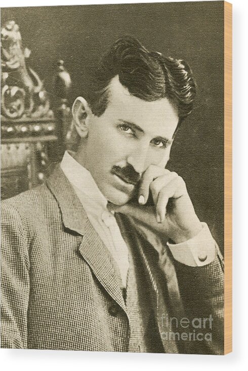 Science Wood Print featuring the photograph Nikola Tesla, Serbian-american Inventor by Photo Researchers