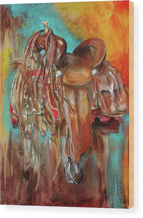 Southwest Wood Print featuring the painting Nocona Saddle by Cynthia Westbrook