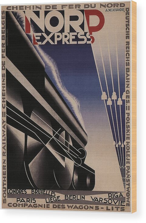 Nord Express Wood Print featuring the painting Nord Express - Steam Engine Locomotive - Vintage Art Deco Poster by Studio Grafiikka