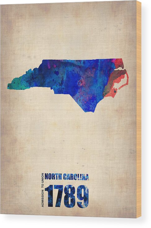 North Carolina Wood Print featuring the painting North Carolina Watercolor Map by Naxart Studio
