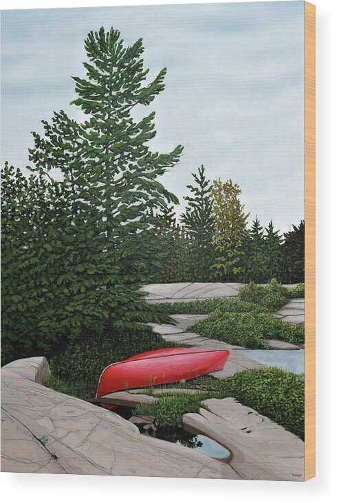 Canoe Wood Print featuring the painting North Country Canoe by Kenneth M Kirsch