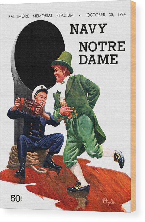 Irish Wood Print featuring the painting Notre Dame V Navy 1954 Vintage Program by Big 88 Artworks