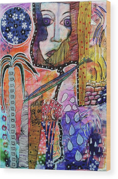 Outsider Art Wood Print featuring the mixed media Observing the World through a Crack in the Universe by Mimulux Patricia No