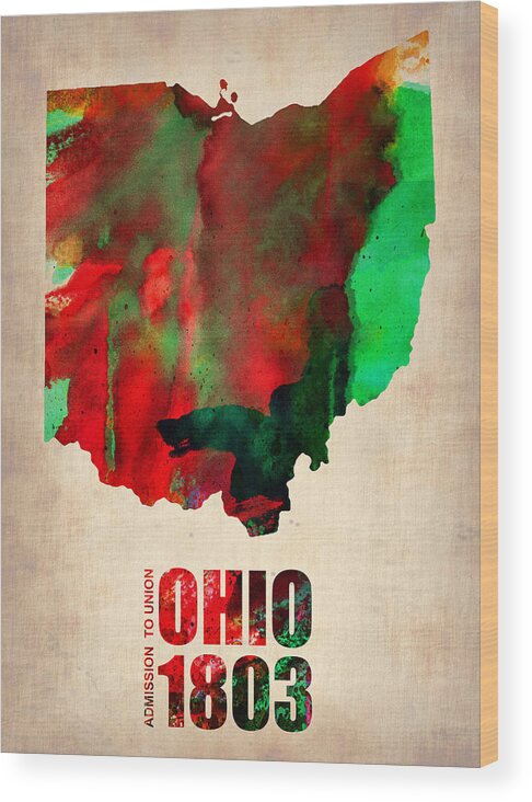 Ohio Wood Print featuring the painting Ohio Watercolor Map by Naxart Studio