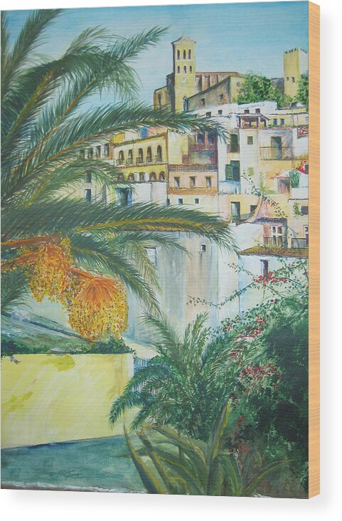 Ibiza Old Town Wood Print featuring the painting Old Town Ibiza by Lizzy Forrester