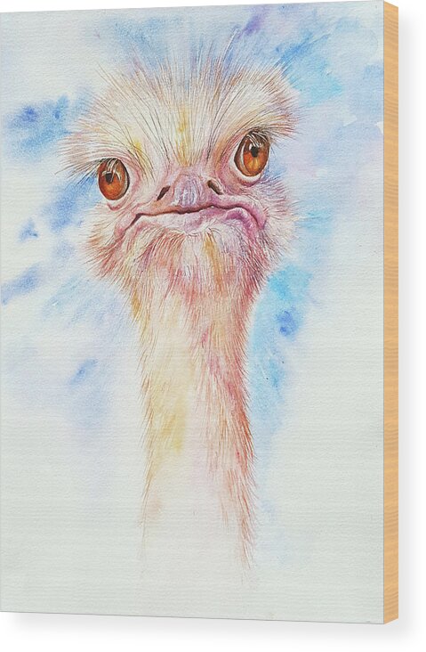 Ostrich Wood Print featuring the painting Oliver the Ostrich by Arti Chauhan