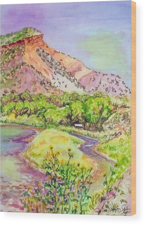 New Mexico Wood Print featuring the painting On the Way to Taos by Gurukirn Khalsa