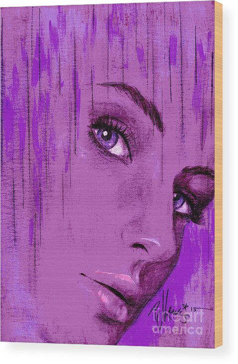 Purple Wood Print featuring the painting One Last Look Back by PJ Lewis