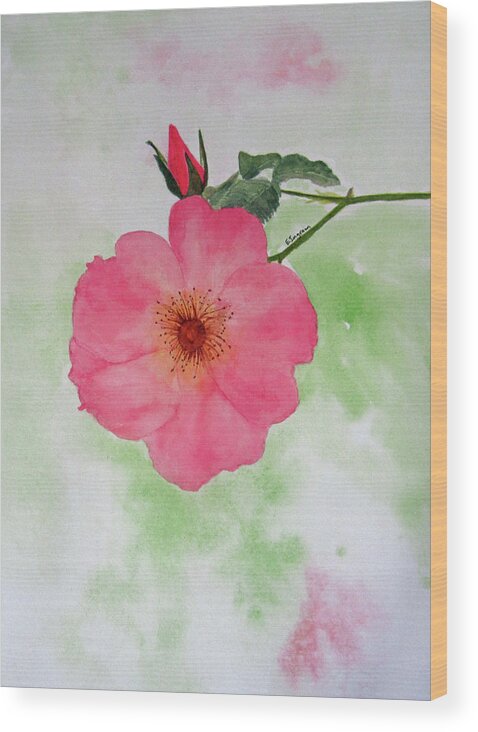 Floral Wood Print featuring the painting Open Rose by Elvira Ingram