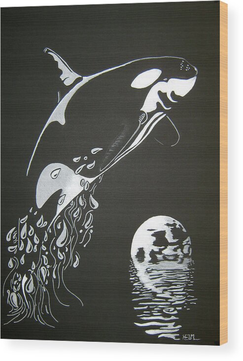  Whale Digital Art Wood Print featuring the drawing Orca Sillhouette by Mayhem Mediums