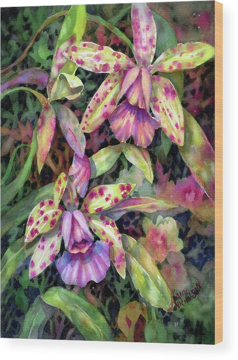 Watercolor Wood Print featuring the painting Orchid Garden I by Ann Nicholson