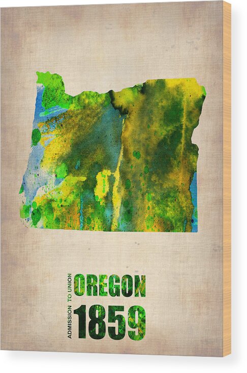 Oregon Wood Print featuring the painting Oregon Watercolor Map by Naxart Studio