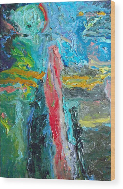 Abstract Wood Print featuring the painting Other Worlds Other Universes by Susan Esbensen