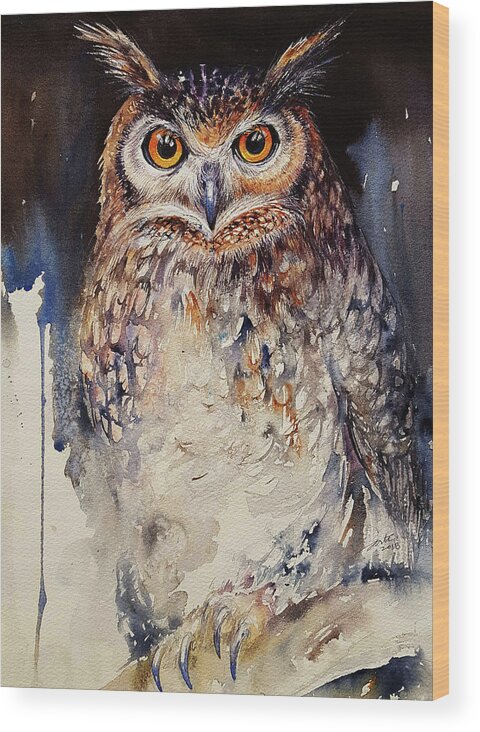 Owl Wood Print featuring the painting Owl Lee by Arti Chauhan