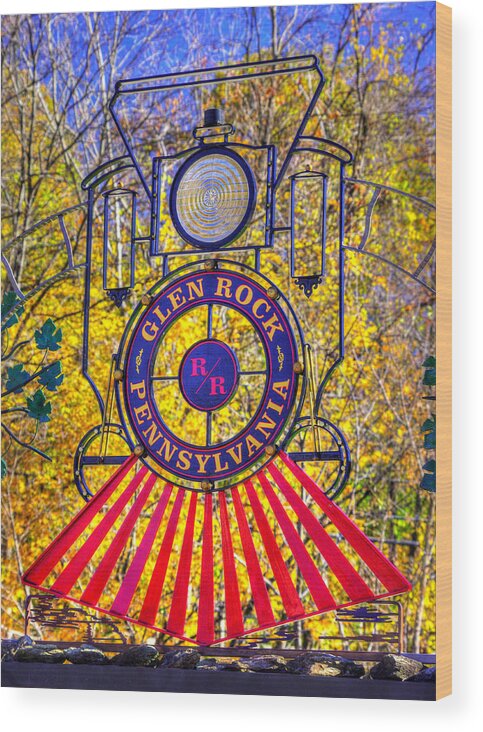 Simon Koller Wood Print featuring the photograph PA Country Roads - Glen Rock Heritage Rail Trail Marker No. 4 - Autumn York County by Michael Mazaika