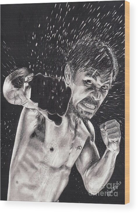 Manny Pacquiao Wood Print featuring the drawing Pac-man by Joshua Navarra
