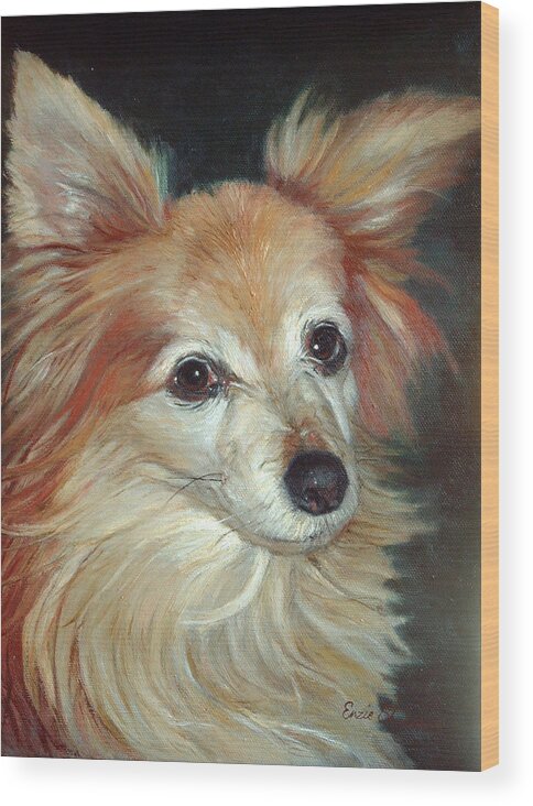 Pet Portraits Wood Print featuring the painting Paco the Papillion by Portraits By NC