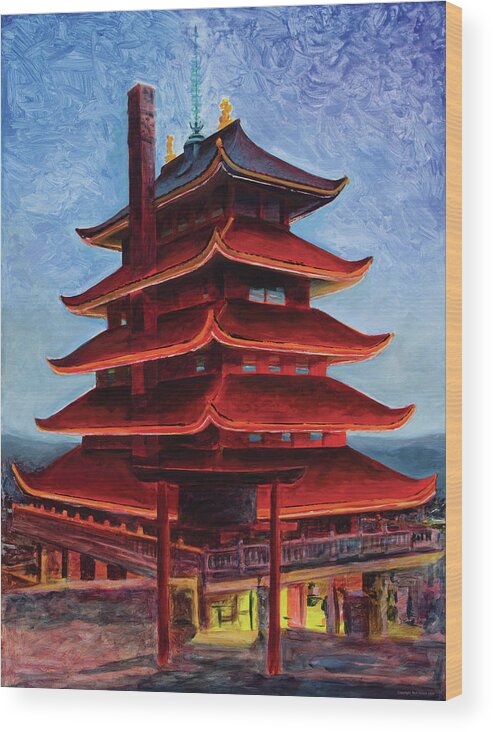 Pagoda Wood Print featuring the painting Pagoda Reading, PA by Rich Houck