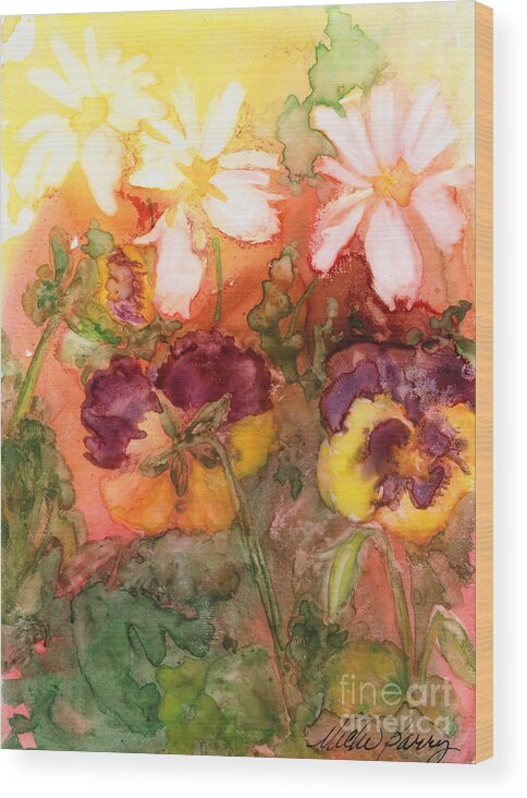 Watercolor Wood Print featuring the painting Pansies by Vicki Baun Barry