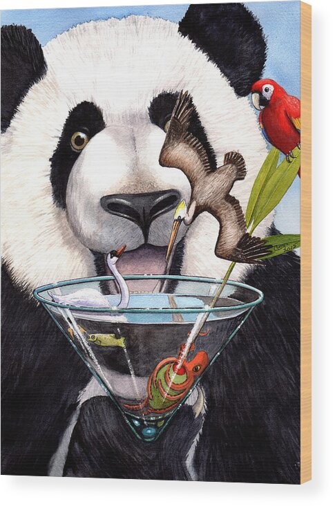 Panda Wood Print featuring the painting Party Panda by Catherine G McElroy