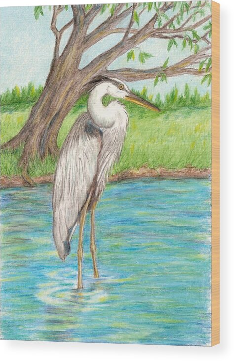 Heron Wood Print featuring the drawing Patience by Patricia R Moore