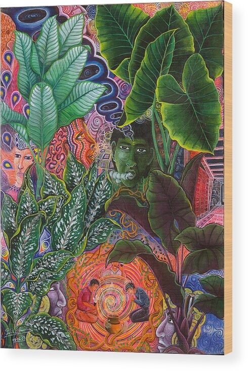 Pablo Amaringo Wood Print featuring the painting Patinguina Samai by Pablo Amaringo