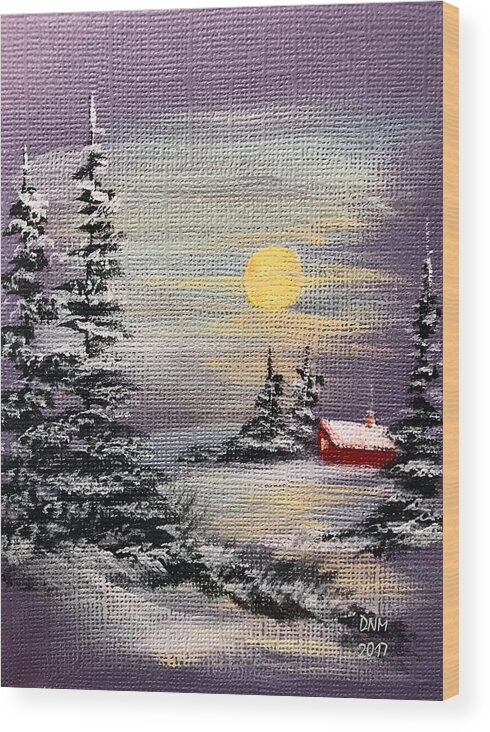 Snow Wood Print featuring the painting Peaceful Night by Dorothy Maier