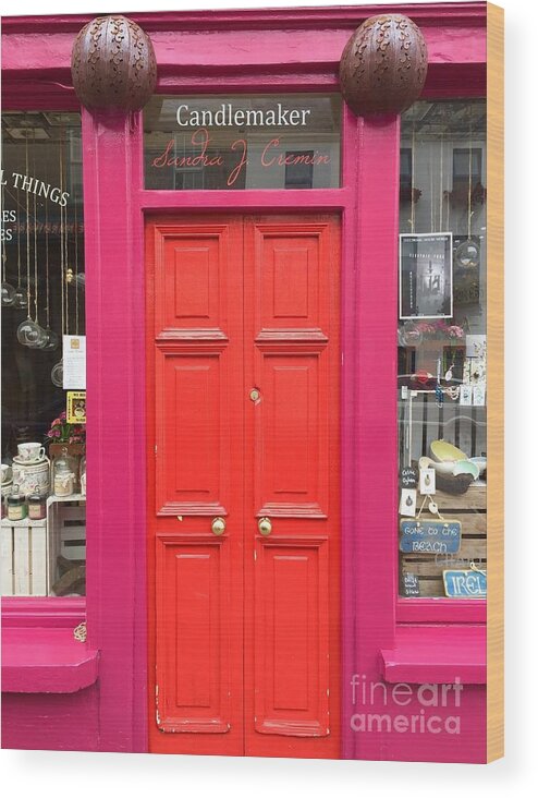 Pink Wood Print featuring the photograph Pink and Orange Door ireland by Suzanne Lorenz