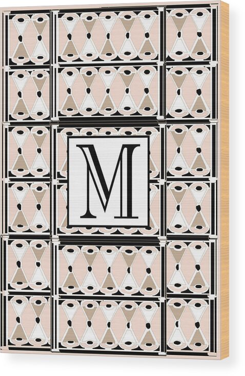 Art Deco Wood Print featuring the digital art Pink Champagne Deco Monogram M by Cecely Bloom