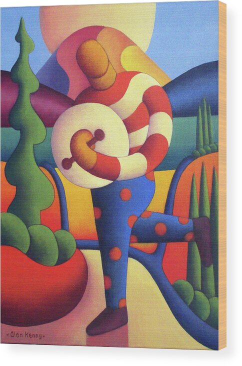 Irish Wood Print featuring the painting Polka Bodhran player in Dreamscape by Alan Kenny