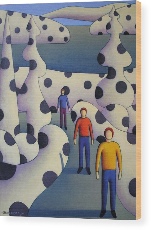 Paintings Wood Print featuring the painting Polkacsape with 3 men by Alan Kenny