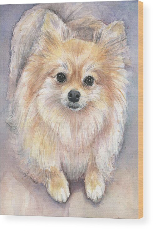 Pomeranian Wood Print featuring the painting Pomeranian Watercolor by Olga Shvartsur