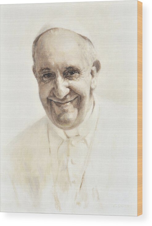 Pope Wood Print featuring the painting Pope Francis, Joyful Father by Smith Catholic Art