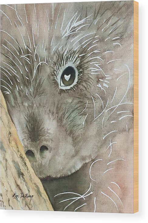 Porcupine Wood Print featuring the painting Porcupine Love by Lyn DeLano