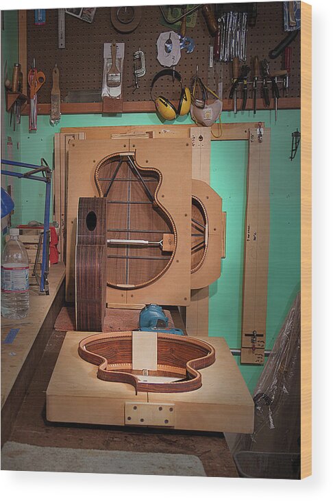 Guitar Building Wood Print featuring the photograph Production Line 2 by Grant Groberg