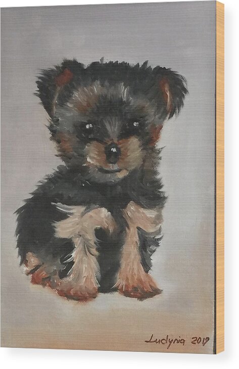 Puppy Wood Print featuring the painting Puppy F by Ryszard Ludynia