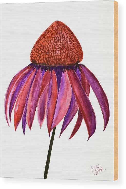 Barrieloustark Wood Print featuring the painting Purple Coneflower by Barrie Stark
