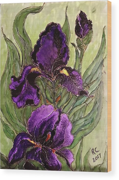 Iris Wood Print featuring the painting Purple Irises by Rae Chichilnitsky