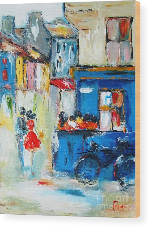 Galway Wood Print featuring the painting Quay Street Galway Ireland As A Signed And Numbered Print On Canvas by Mary Cahalan Lee - aka PIXI
