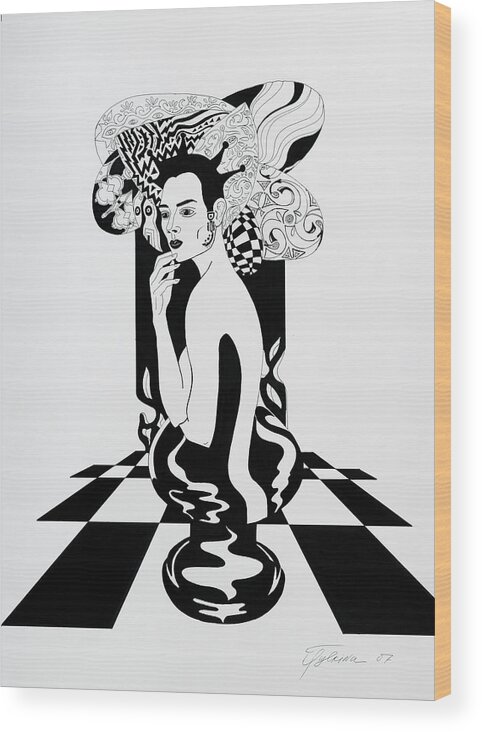 Surreal Wood Print featuring the drawing Queen by Yelena Tylkina