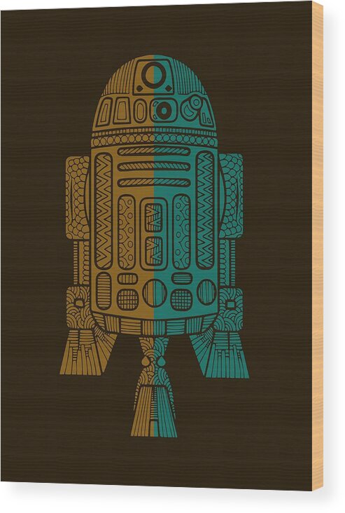 R2d2 Wood Print featuring the mixed media R2D2 - Star Wars Art - Brown, Blue by Studio Grafiikka