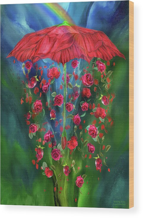 Carol Cavalaris Wood Print featuring the mixed media Raining Roses by Carol Cavalaris