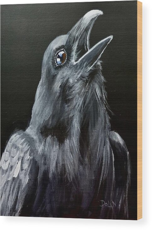Raven Portrait Wood Print featuring the painting Raven Song by Pat Dolan