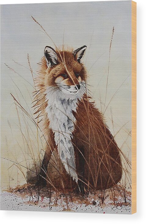 Wildlife Wood Print featuring the painting Red Fox Waiting on Breakfast by Jimmy Smith
